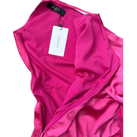 O.P.T. One Pretty Time One Shoulder Satin Midi Dress Barbie Pink Size Medium - Picture 7 of 10